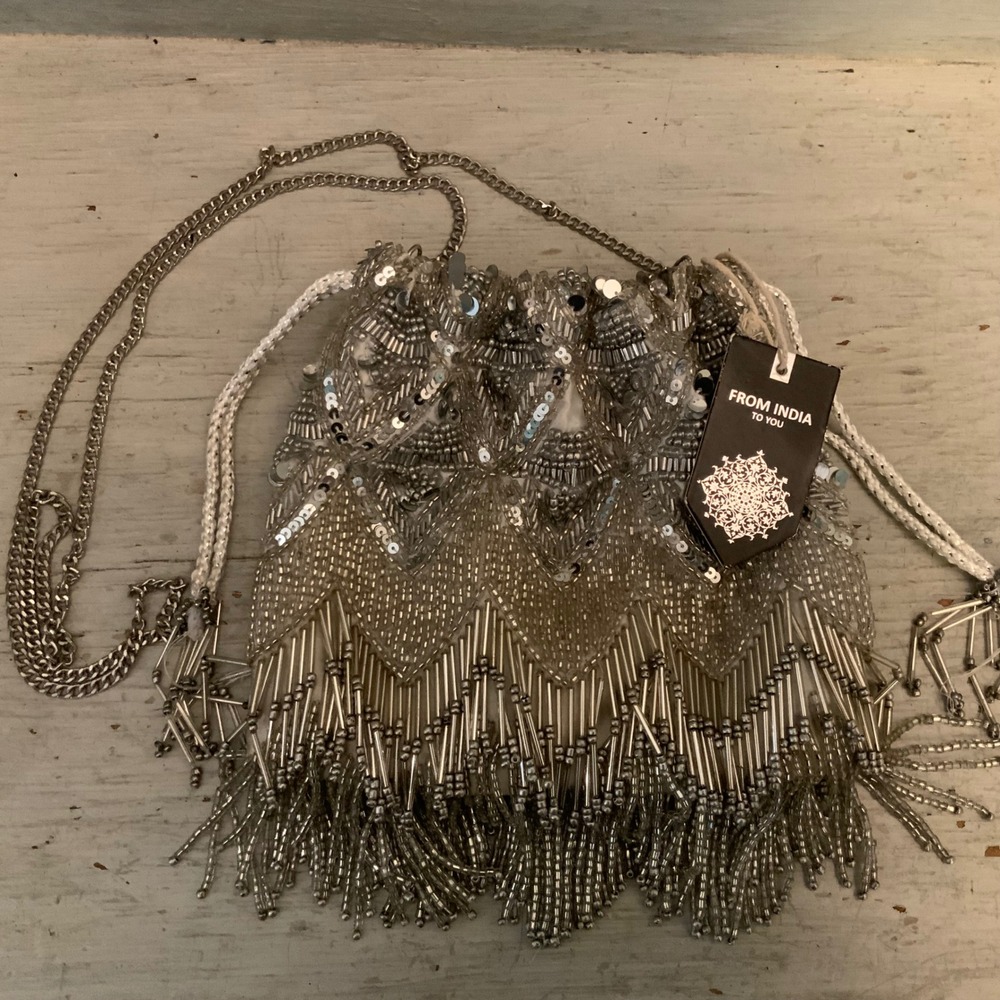From India to You Handcrafted Artisan Silver Tone Embellished Crossbody Bag GC